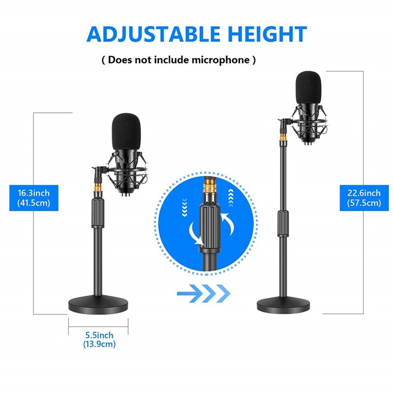 USB Condenser Microphone Tabletop Stand with Shock Mount Holder Mic Stand for Microphone