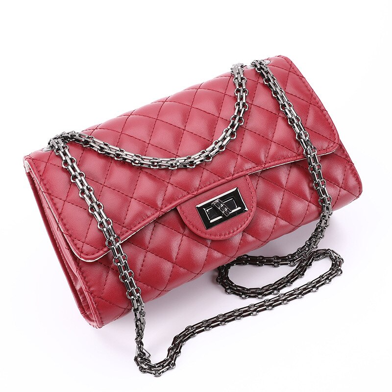 European and American casual tide chain Lingge ladies bag wild shoulder messenger bag small square bag: Tungsten wine red / 24X7X15CM