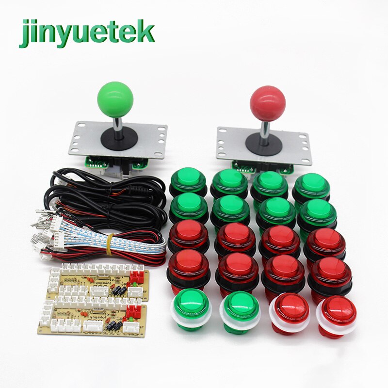 Diy Arcade Game Kit SANWA Arcade Joystick DIY Kit onderdelen PC Raspberry Pi USB Encoder Drukknop voor android: green and red 1