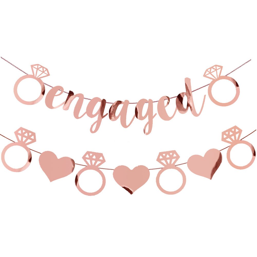 Actief Pull Vlag Engagement Party Diamond Ring Liefde Stijl Pull Vlag Taart Insert Rij Card Party Wedding Banner: Rose gold bunting 