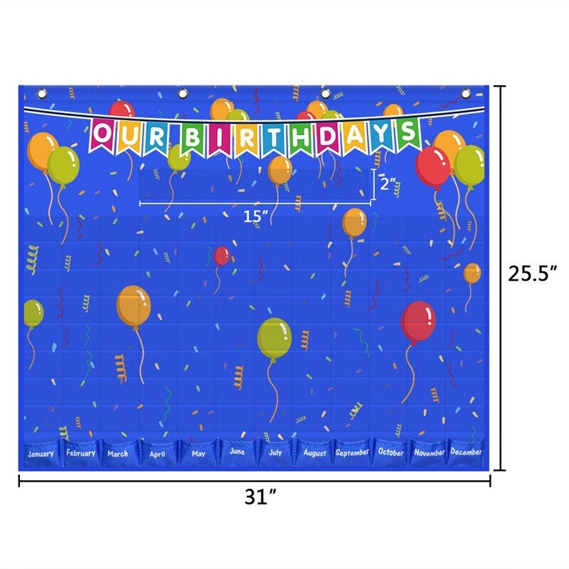 Our Birthday Celebration Graph Space-Saver Kids Pocket Chart for School Classroom