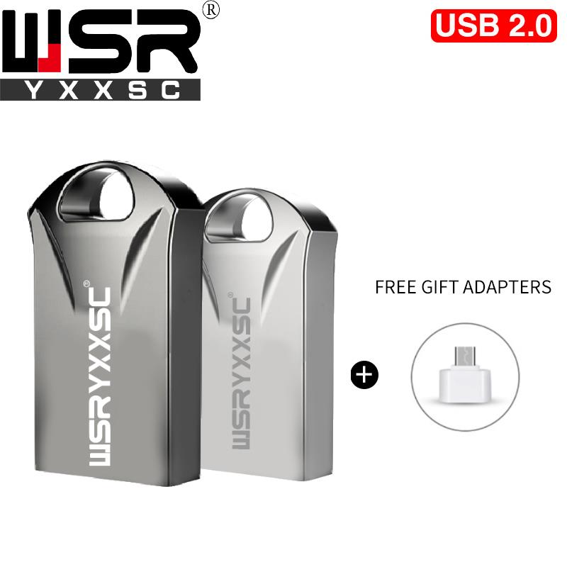 Wsryxxsc super mini usb flash drive metallo impermeabile flash drive 64gb 32gb 16gb 8gb 4gb ad alta velocità usb flash con adattatore libero