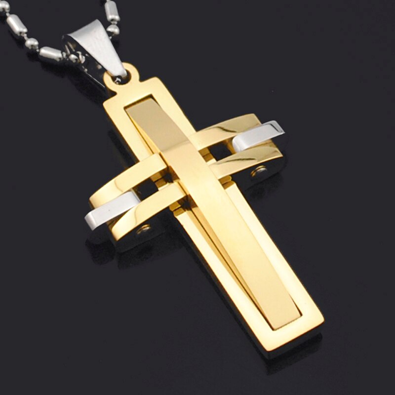 ATGO Black Cross Jewelry Charm chain Women's/Men's Stainless steel Necklaces For Boys And Girls Lover: Gold