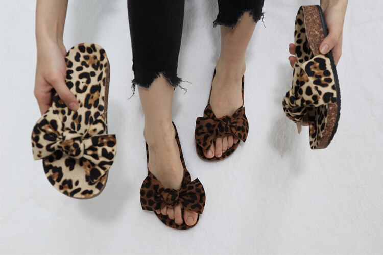 women fatia leopard ribbon sandals with cork lady open toe cork slides slippers