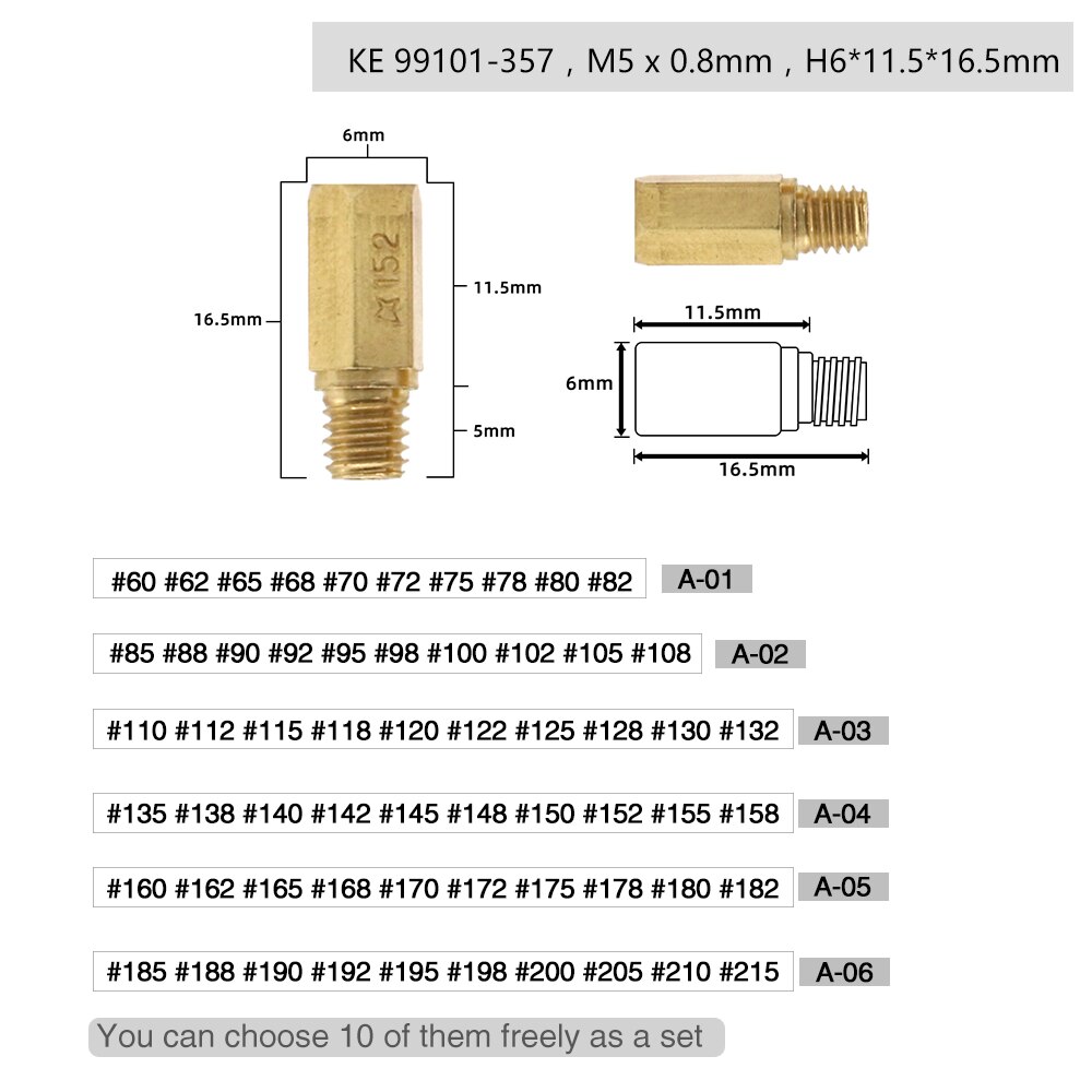 ZS Racing-carburador principal M5 para Keihin OKO/KOSO/PWK/BD/CRS/ FCR/FCR-MAX/PD/PE/ PJ/PWM, 10 Uds.