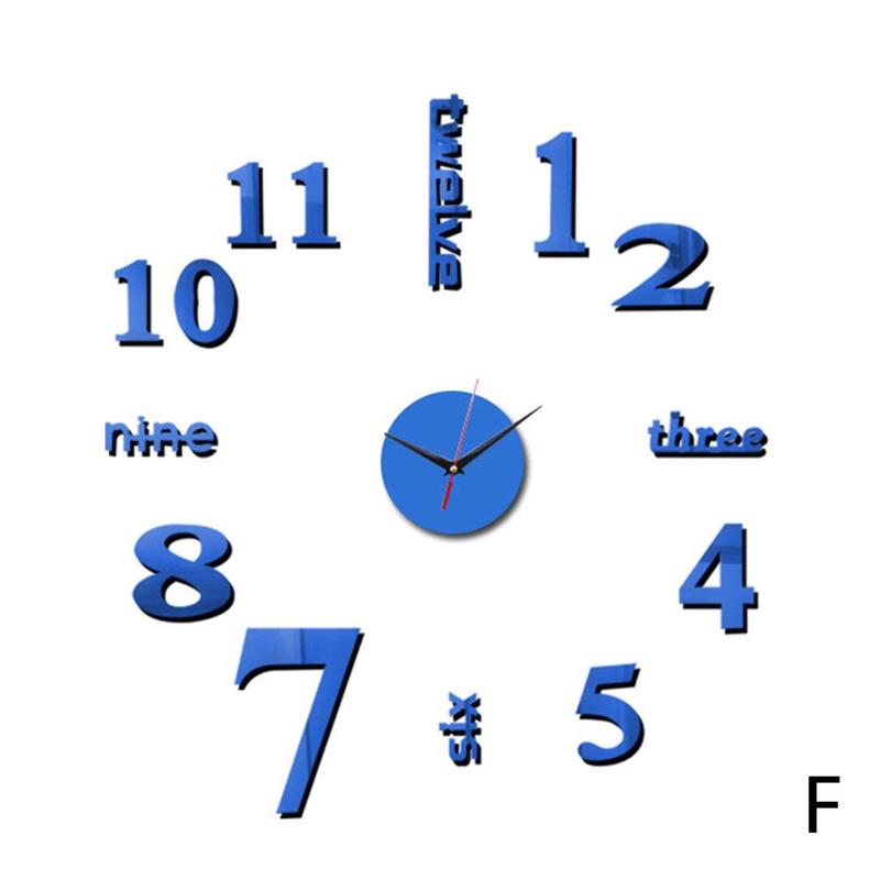 DIY Mirror Wall Clock Sticker Acrylic 3D Roman Numbers Art Watch Office Clocks Wall Home For Living Wall Room Clock Decals: F