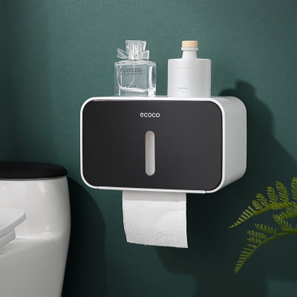 Toilet Paper Holder Towel Wall Mounted Storage Box Bathroom Accessories Tray Roll Tube Punch-Free Double-Layer: BLACK 01