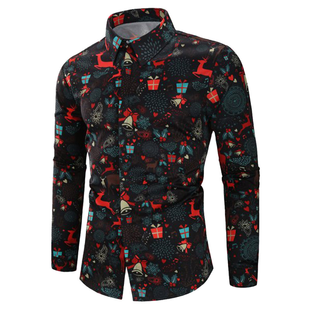 Miesten paidat miesten paidat joulupaita pusero miesten rento teema napit paita toppipuserot camisa masculina: Musta / S rinta 94cm