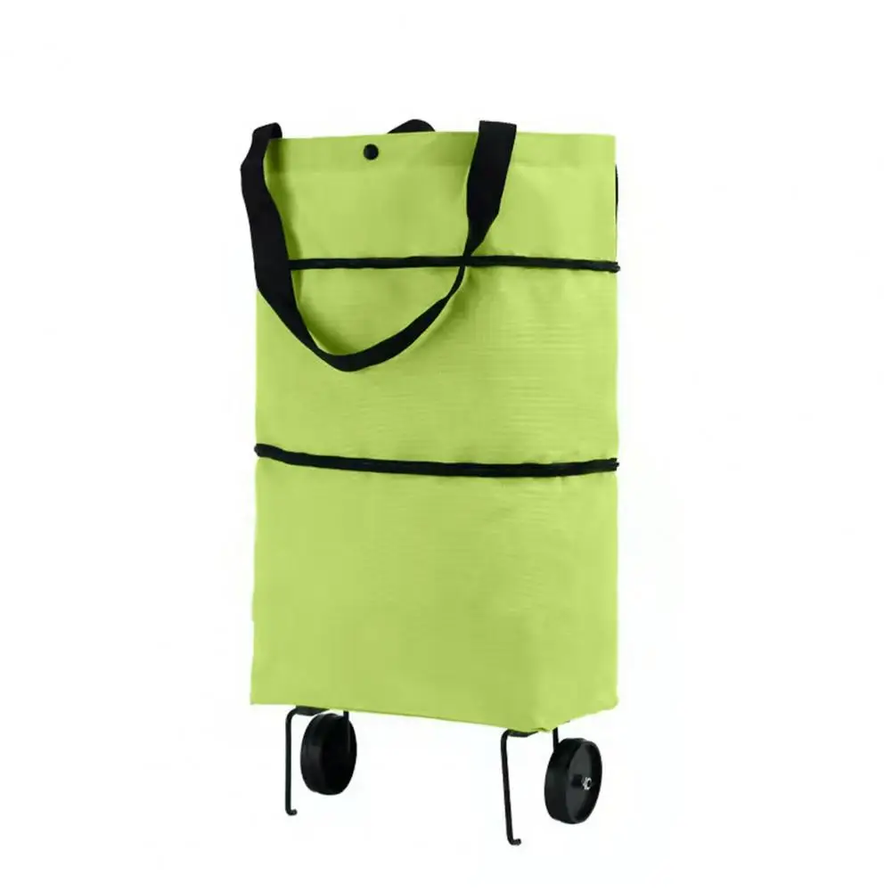 Shopping Bag with Pockets Versatile Portable Shopping Cart oldable with Wheels for Shopping Traveling folding bag hang big bags: green