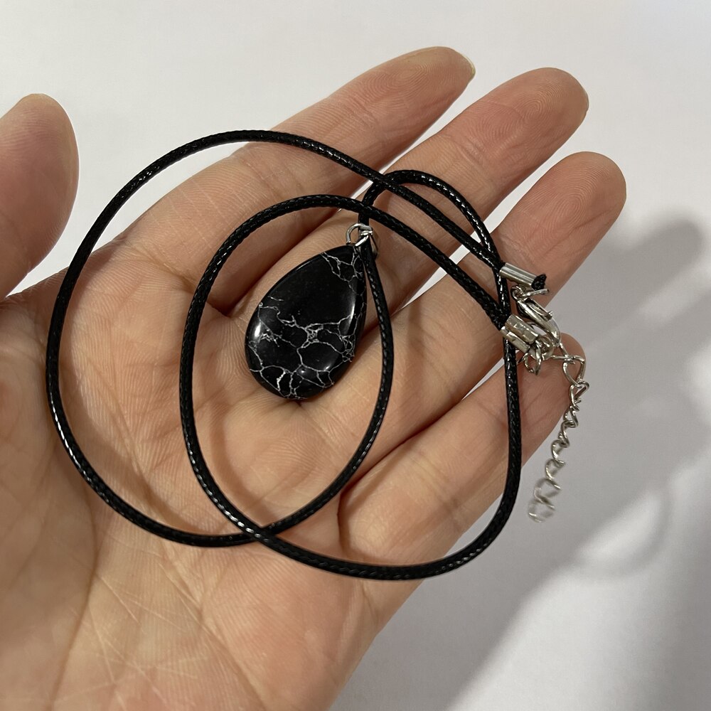 1PC Natural Tiger Eye Stone Crystal Agat Pendant Necklace Water Shape Malachite Charms Ladies Necklaces Jewelry: Black Turquoise