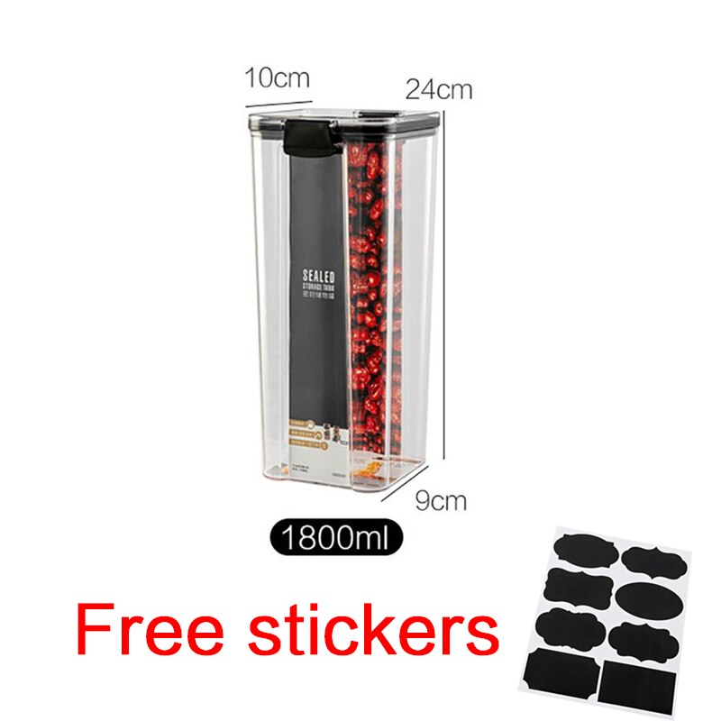 1800ml Dry Food Storage Box Food Containers Transparent Stackable Kitchen Spaghetti Noodles Sealed Tank Cans Organizers bottles: A 1800ml