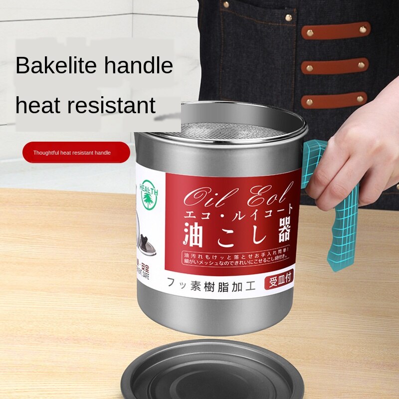 Oljegryte i japansk stil rustfritt stål filterskjerm husholdningsoljeflaske med lokk kjøkkenoljefilter artefakt smultoljelagring