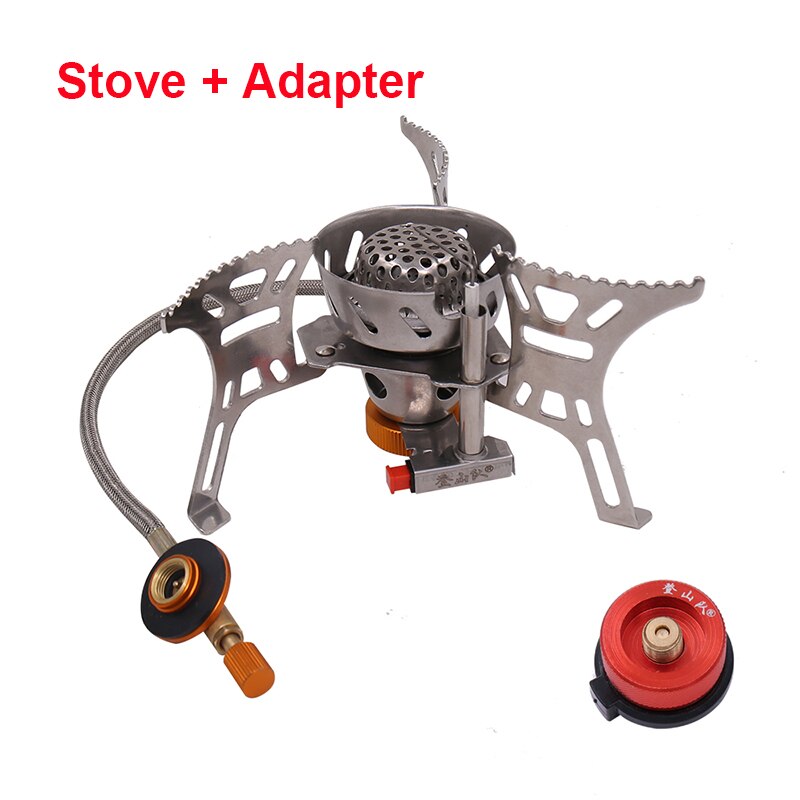 Portable Windproof Camping Gas Stove Outdoor Cooking Stove Foldable Split Burner with Gas Conversion Head Adapter camping stove: Stove With Adapter