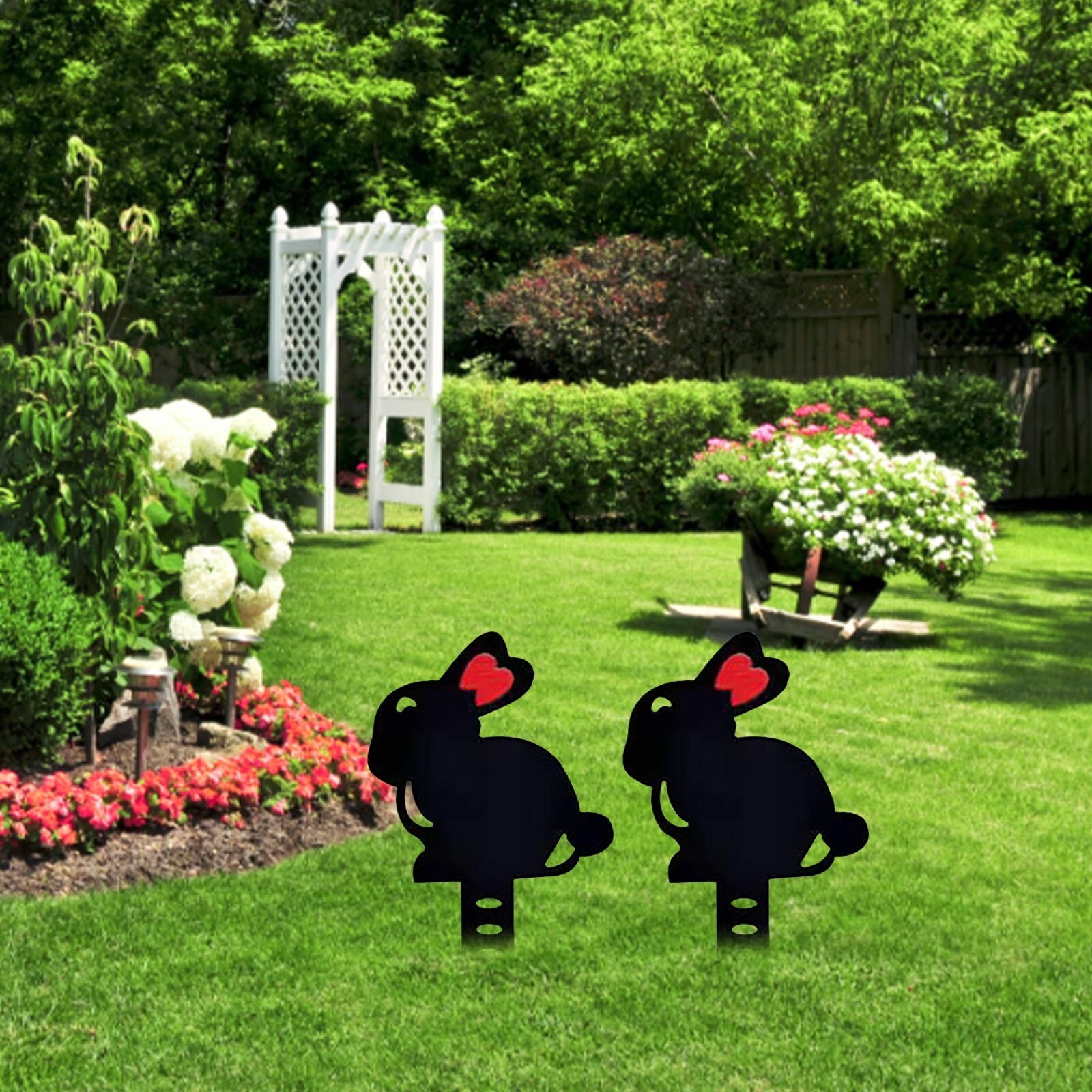 1PC Easter Bunny Wrought Iron Outdoor Garden Yard Lawn Metal Arts Decoration Rabbit-shaped Garden Insert Decorative Stakes