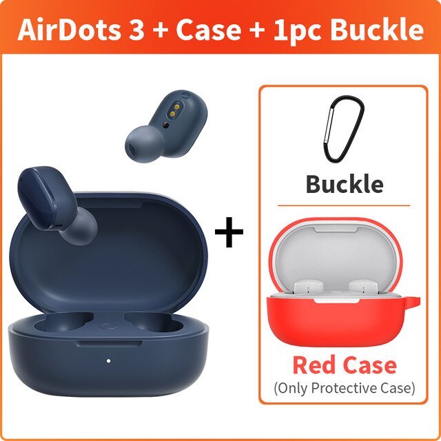 Xiaomi Redmi AirDots 3 True Wireless Bluetooth earphone aptX Adaptive Stereo Bass With Mic Handsfree Buds 3 TWS Earbuds: blue add red case