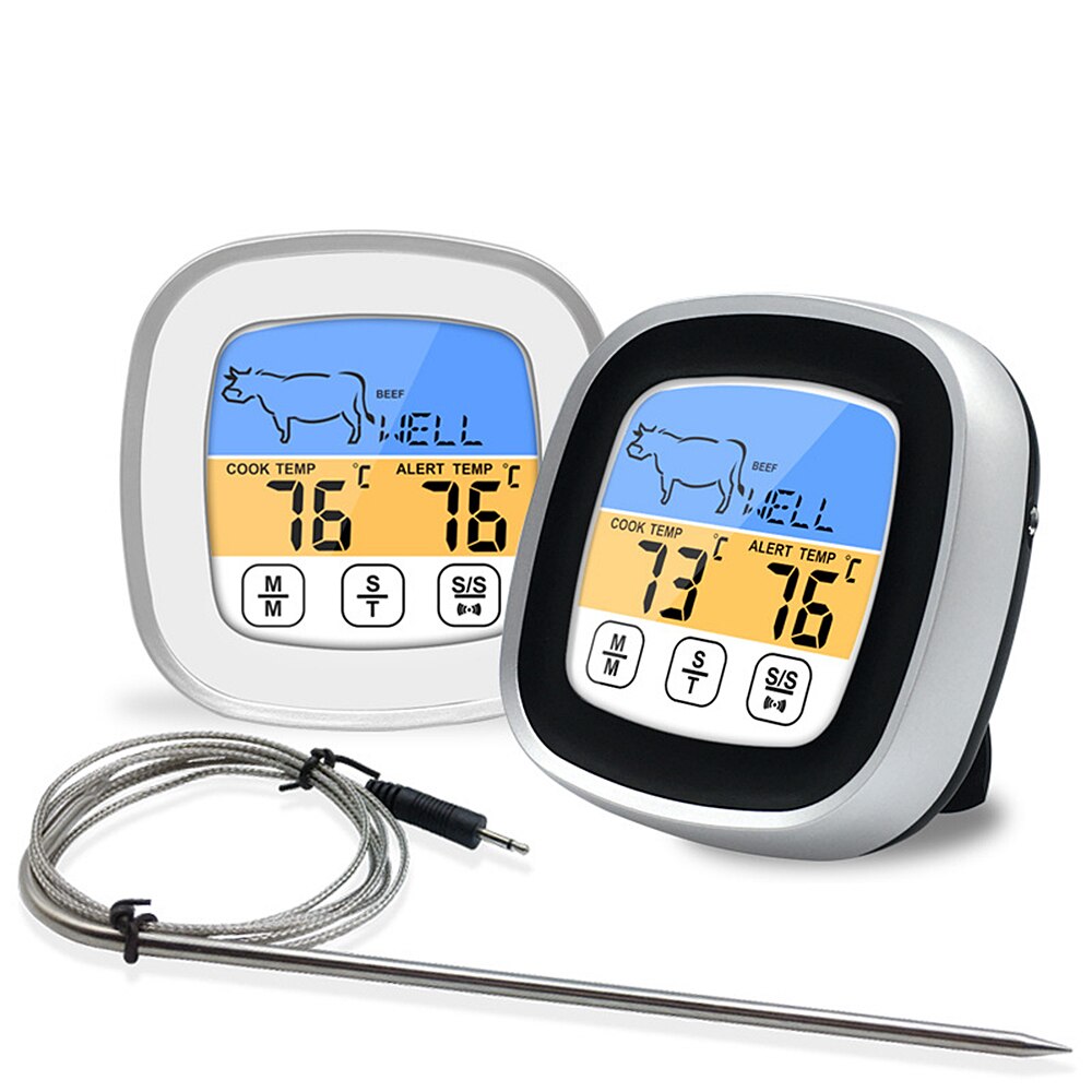 Digital LCD Meat Thermometer Stainless Steel Profession Touch Screen Operation Probe Food Cooking With Timer Household Products