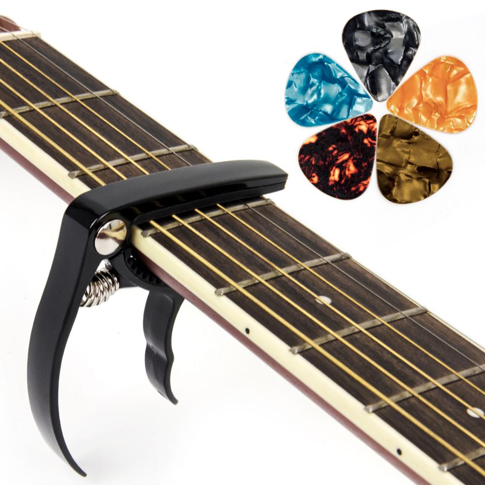 Kmise Classic&Electric Guitar Capo Acoustic Stainless Steel with 6 Picks Musical Instrument Accessories