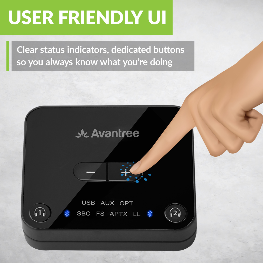Avantree-transmisor Audikast Plus con Bluetooth 5,0, adaptador de Audio inalámbrico de baja latencia aptX para TV y PC con Control de volumen