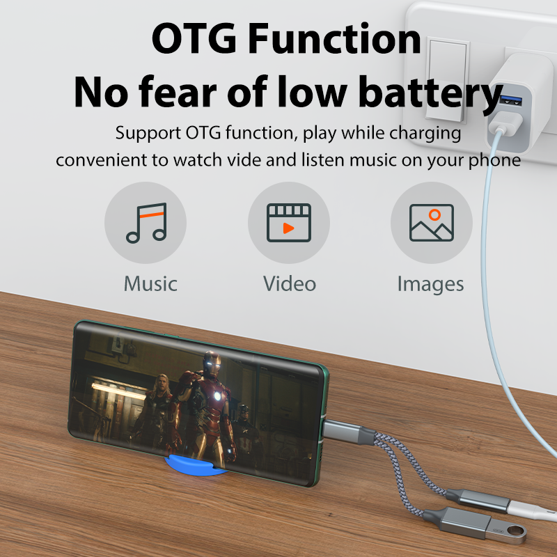 2 IN 1 USB C OTG Cable Adapter Type C to USB3.1 PD 30W Fast Charger Port with USB Female Splitter Adapter for Samsung Xiaomi