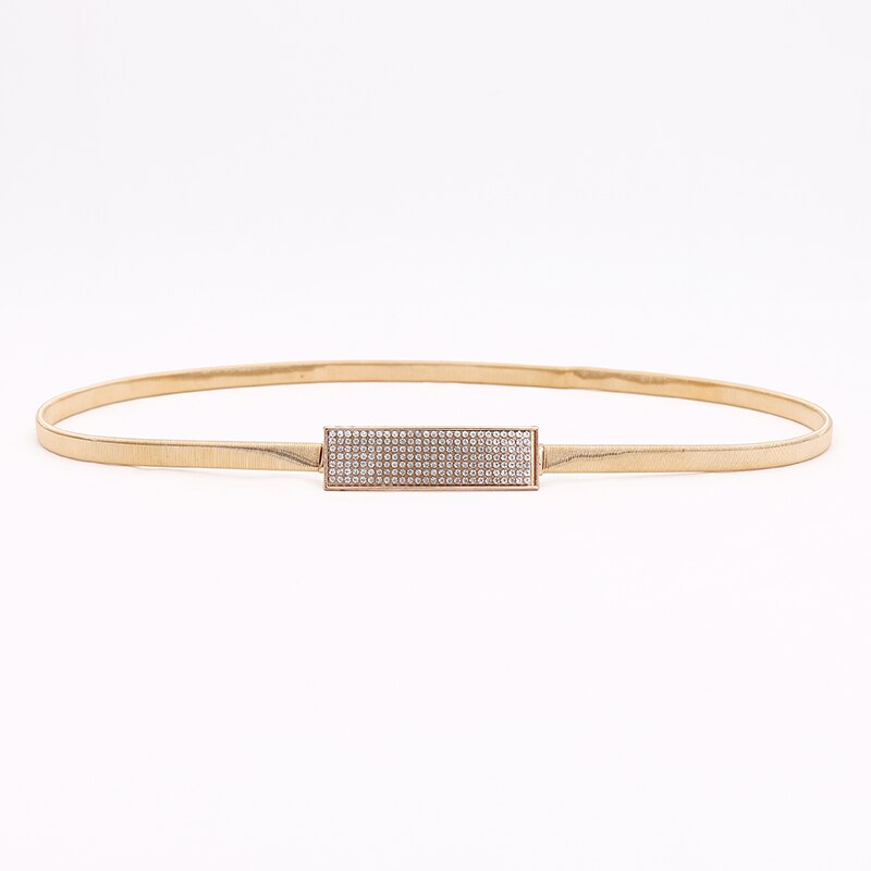 Luxury Imitate Rhinestone Chain Wasit Belt for Dress Stretch Skinny Metal Silver Gold Women Belt Elastic Thin Ladies Belt: style 1 gold