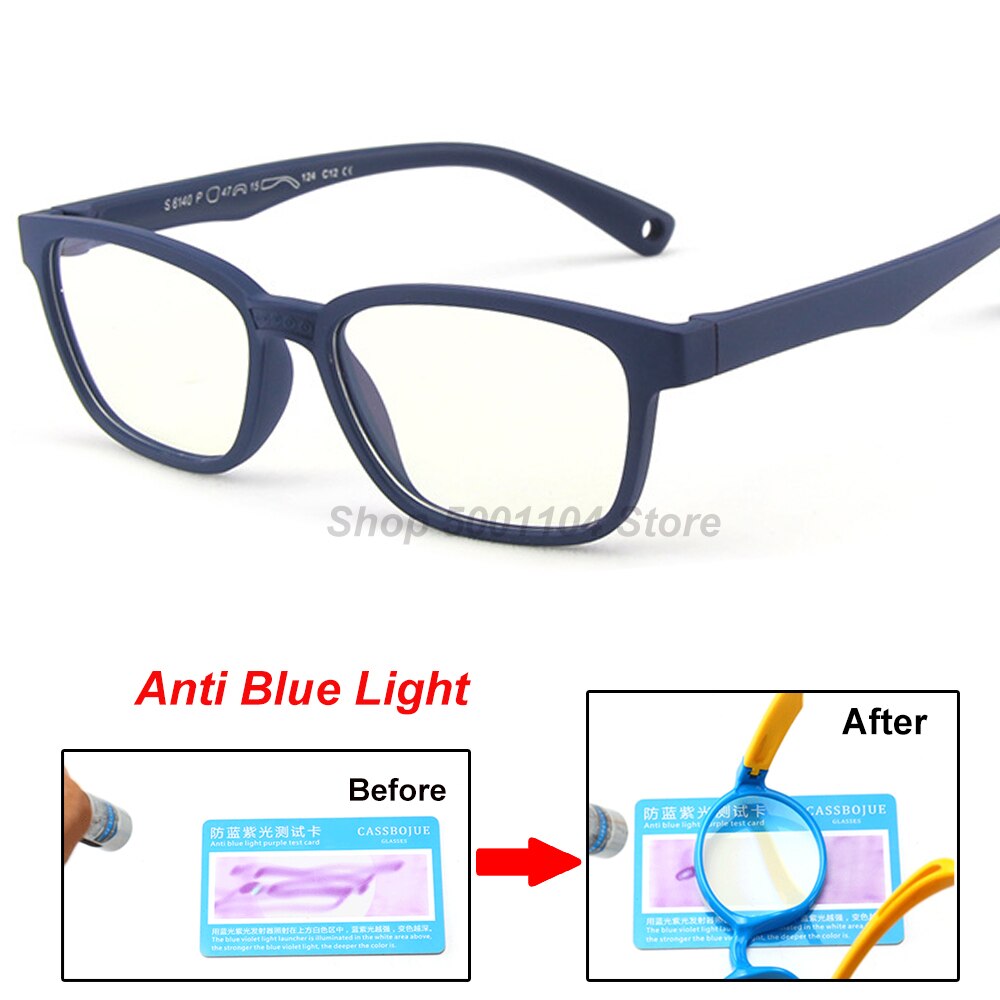 Blue Light Glasses Children Blocking Computer Eyeglasses Kids Girls Transparent TR90 Soft Silicone Frame UV400: dark blue
