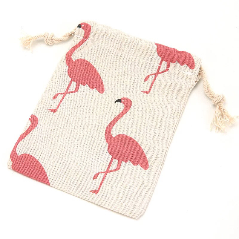 Cotton Pouch Cartoon Travel Luggage Bags Drawstring Bag Clothes Storage Shoe Organizer Cosmetic Pocket: White flamingo-S