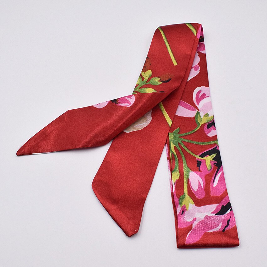 Petit foulard en soie pour femme imprimé poignée sac rubans foulard de tête petits foulards longs et fins