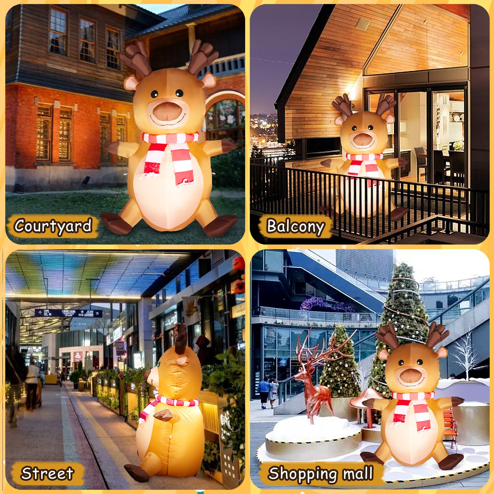 4ft Cute Christmas Inflatable Blow Up Reindeer Decorations with LED Lights for Xmas Yard Lawn Outdoor Decor EU Plug