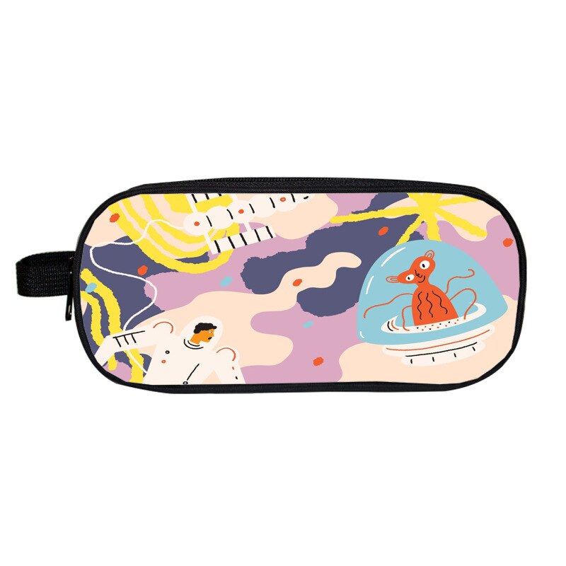 Cartoon DIY Pencil Case Kawaii Stationery Space Astronaut Alien Pen Bags For Boys Double Layer Kid School Pencil Cases