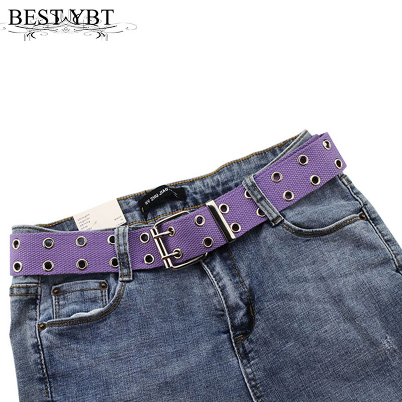 Best YBT-Cinturón de lona Unisex, cinturón con hebilla de aleación de doble fila para fotos de la calle, cinturón hueco Chic con cadena