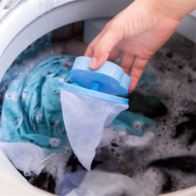 Blomme-formet vaskemaskine hårfjerner rengøringsnetpose vaskemaskine flydende filter undtagen klæbrig hårnetpose