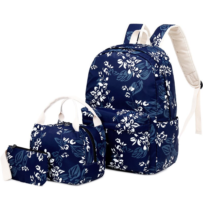 DIOMO Student Stijl Tas Set 3 Pieces Etnische Stijl Afdrukken Schooltas Tieners Reizen Casual Drie-stukken rugzak: Royal Blue