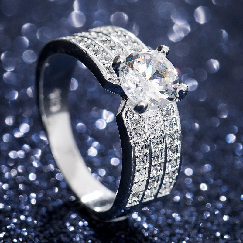 HUITAN Wedding Ring Band Brilliant Cubic Zircon Prong Setting Engagement Ring With Micro Paved Bridal Women Ring
