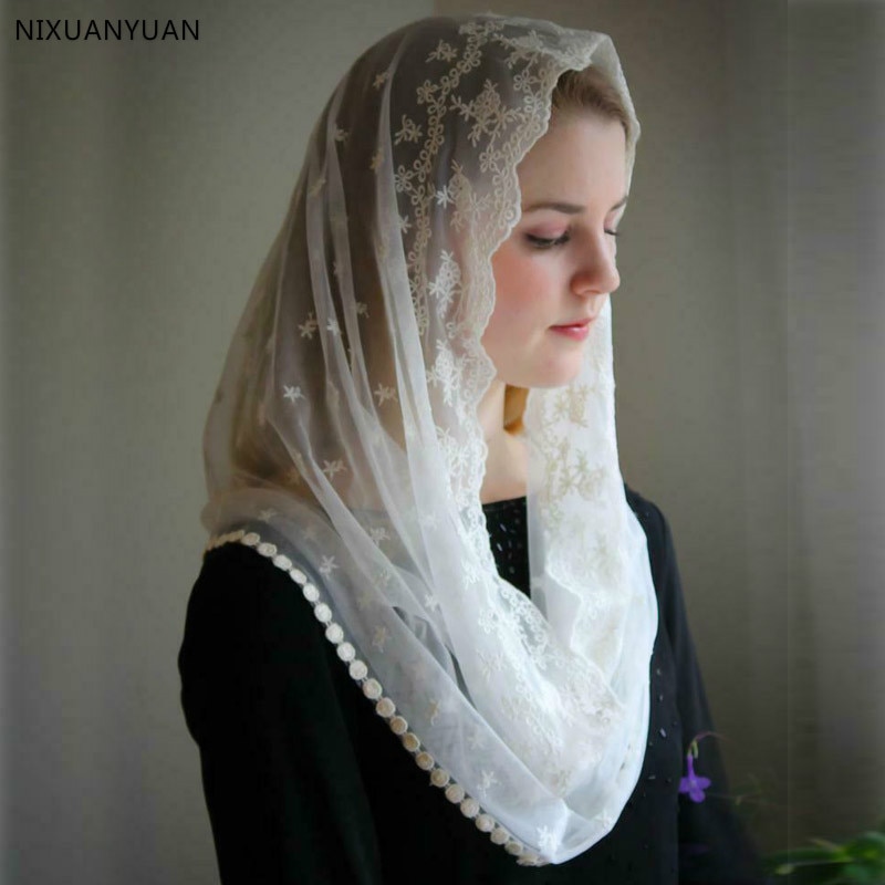 Châle en dentelle pour femmes musulmanes, voile noir ivoire, châle, Mantillas, église, Cape de mariage catholique, ,