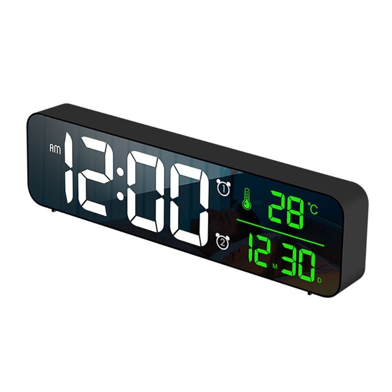 Elektronische Led Digitale Grote Display Ochtend Wekker Muziek Helderheid Usb Oplaadbare Klok Snooze Timer Voor Thuis Bureau Kamer: Black