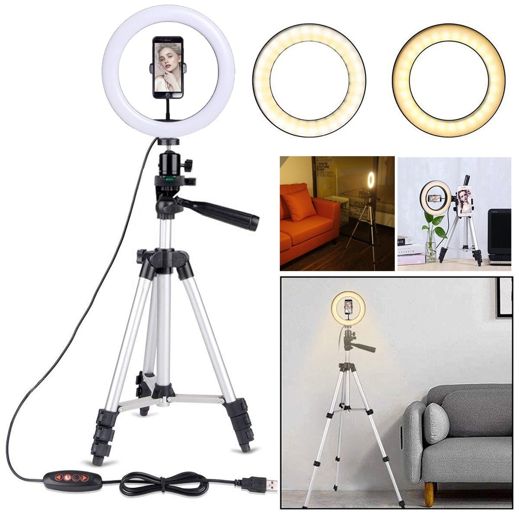 8IN LED SMD Ring Light Kit With Stand Dimmable 5500K For Camera Makeup Phone With Phone Holder Selfie Photo Video Photography