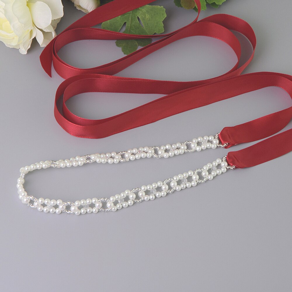 Trixy s246 pérolas faixas cinto de casamento cristal nupcial faixa marfim pérolas miçangas cinto nupcial faixa vestidos de casamento acessórios: wine red