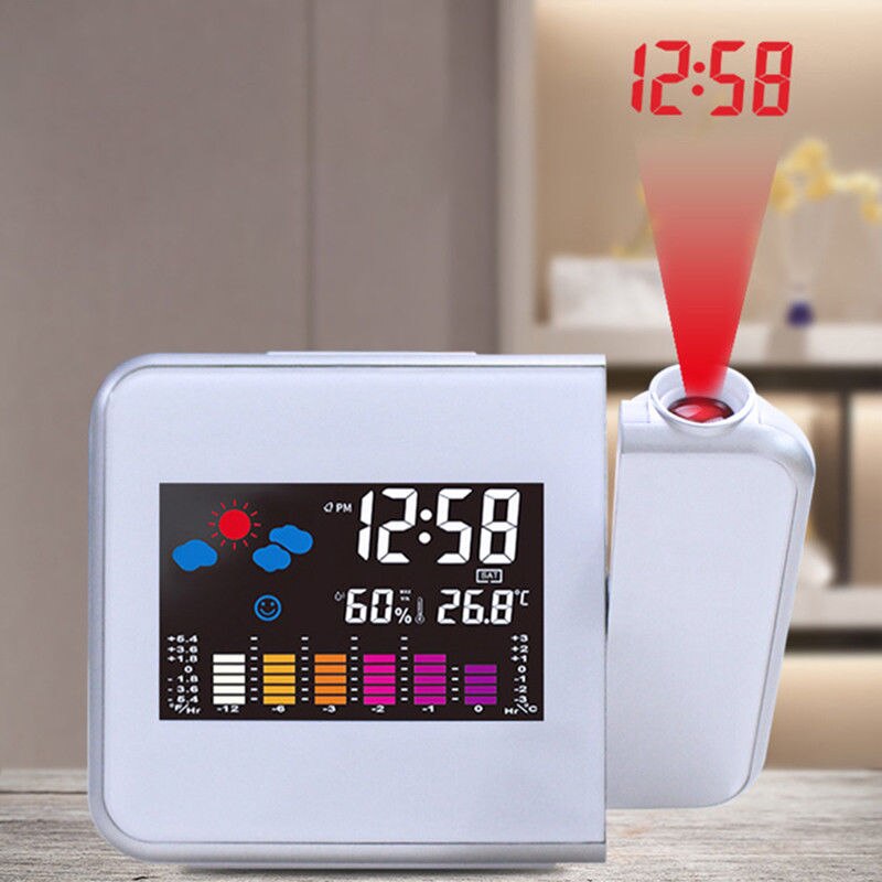 Time Watch Multi Function Digital Alarm Clocks Color Screen Desktop Clock Display Weather Calendar Time Projection 1 Pcs: White