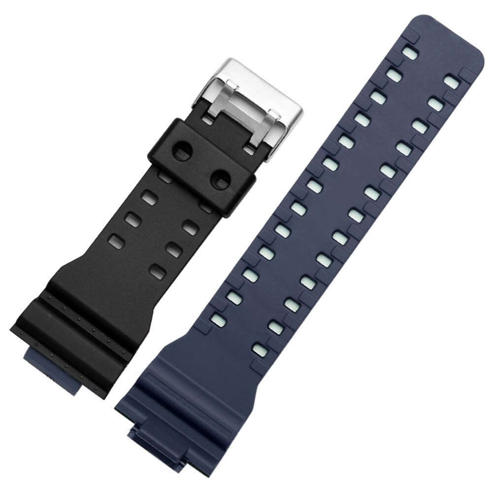 16mm silikone urbånd til casio g-shock ga -100/110/120/150/200/300/400/700 gd-100/110/120 gls tilbehør til armbåndsrem: Sortblå