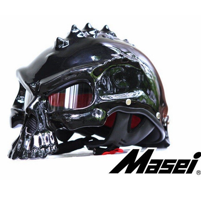 489 Dual Verwenden Schädel Maske Motorrad Helm Capacete Casco Neuheit retro Casque Motorrad Halbe Gesicht Rolle Helm: hell Schwarz / L