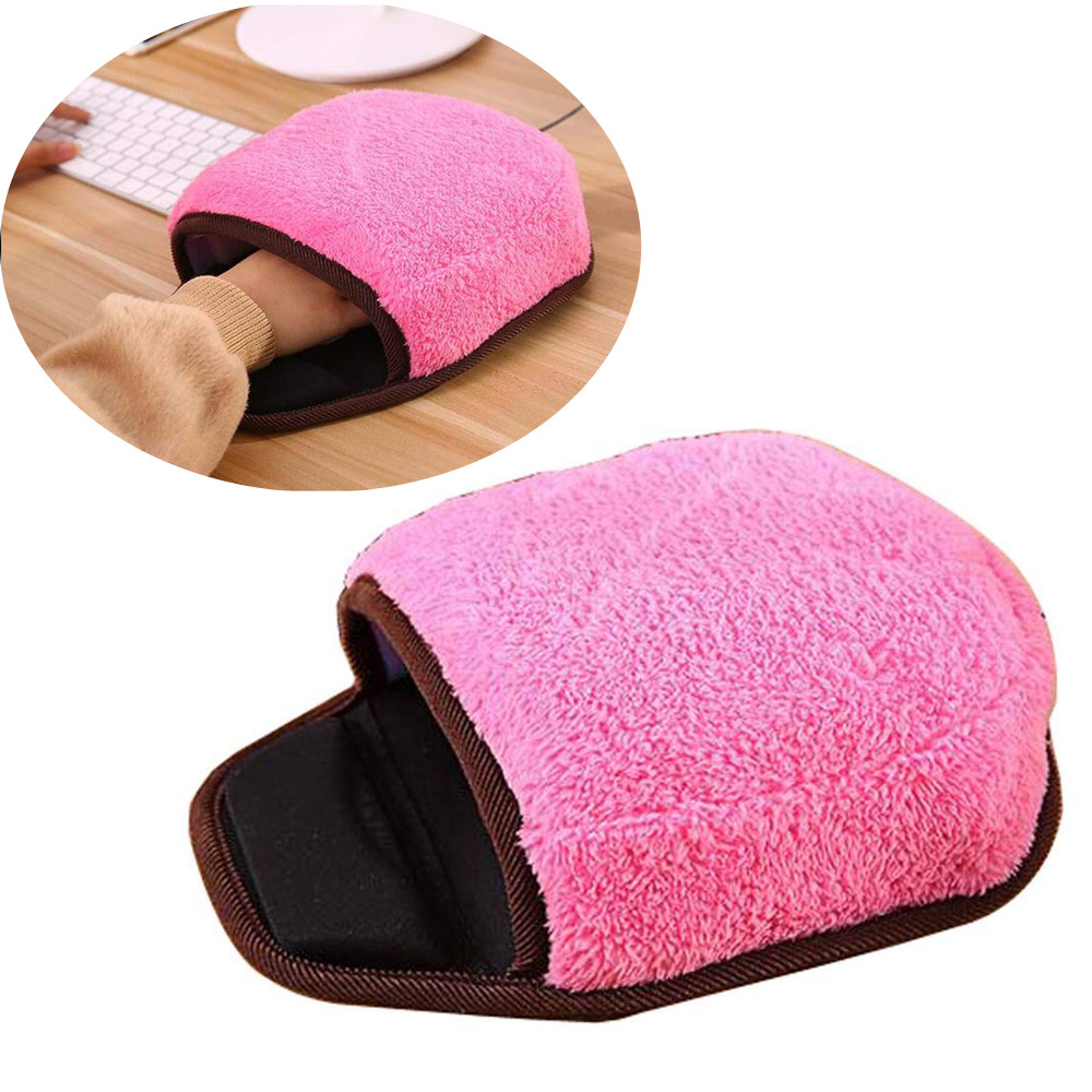 Pink USB Heated Mouse Pad Mouse Hand Warmer With Wristguard Warm Winter Mouse Mat USB Port Office Home Use Accessories