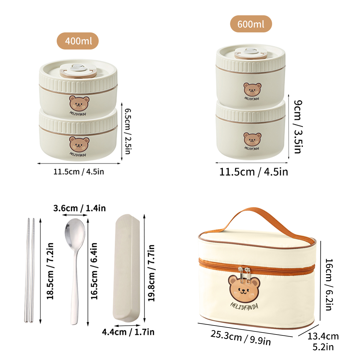 WORTHBUY Portable Insulated Lunch Box 304 Stainless Steel Fruit Salad Food Container Leak-proof Bento Box Microwave Heatable: Beige
