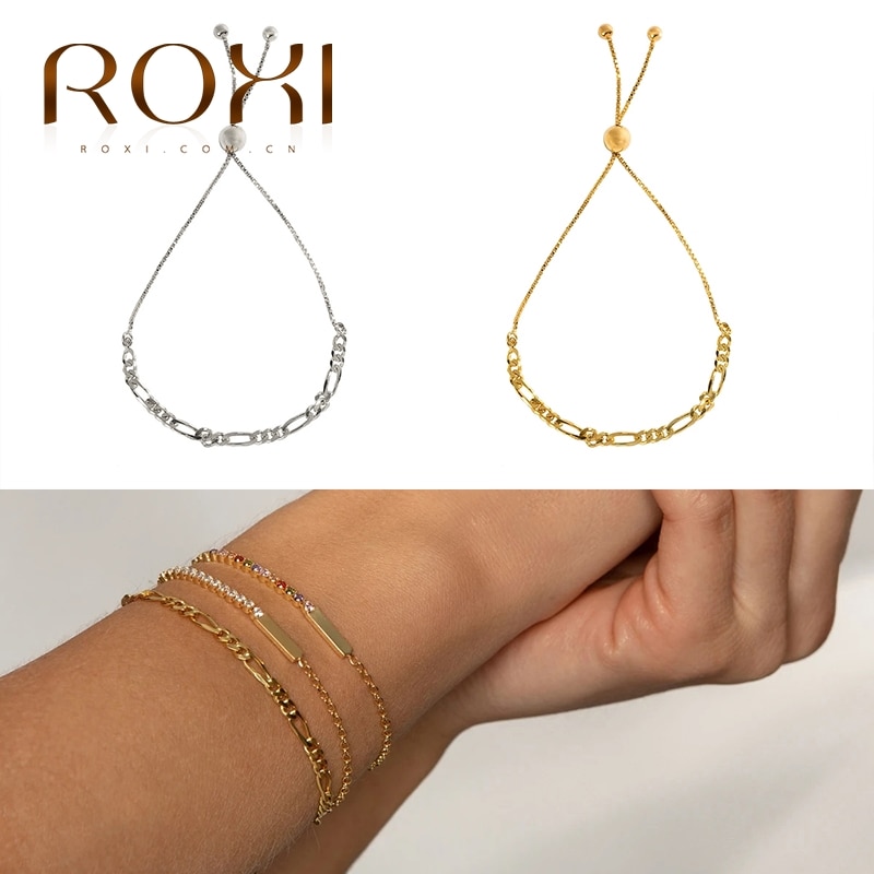 ROXI INS Adjustable Bead Chain Bracelets for Women Girls Minimalism 925 Sterling Silver Pulseras Bracelet Bransoletki Damskie