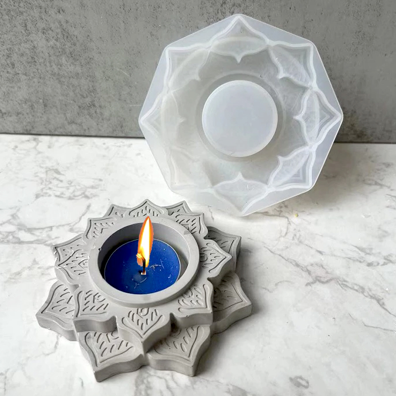 Tarro de vela de hormigón, molde de silicona, portavelas redondo de loto, molde de yeso de cemento, herramienta de molde para candelabro de resina epoxi hecho a mano