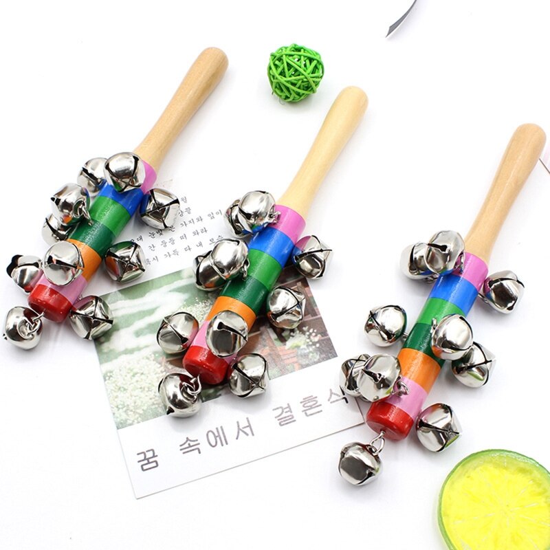 3pcs Hand Sleigh Bells Wooden Handle School Desk Ringbell for Wedding Decoration Jingle Bell Decor Musical Toy