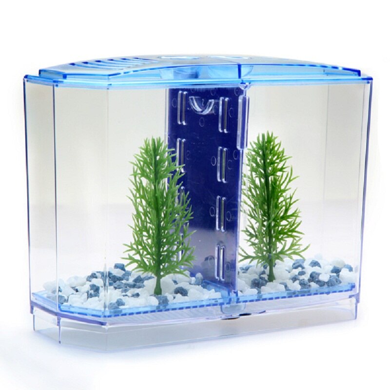 Tanque de peces Arcylic Tropical mini nano Betta para lucha, acuario, cría de dos cuencos, aislamiento Fry, incubadora, casa de tortuga, jaula para reptil