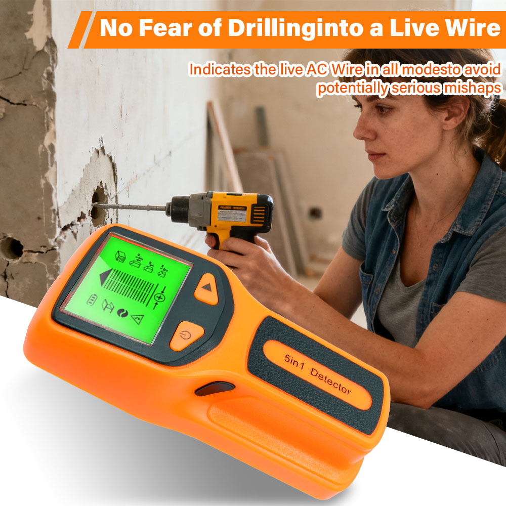 5-in-1 muurknoppendetector Professionele muurdetector Achtergrondverlichting Muurzoeker Hout AC-draad Kabel Metalen scanner voor huisdecoratie