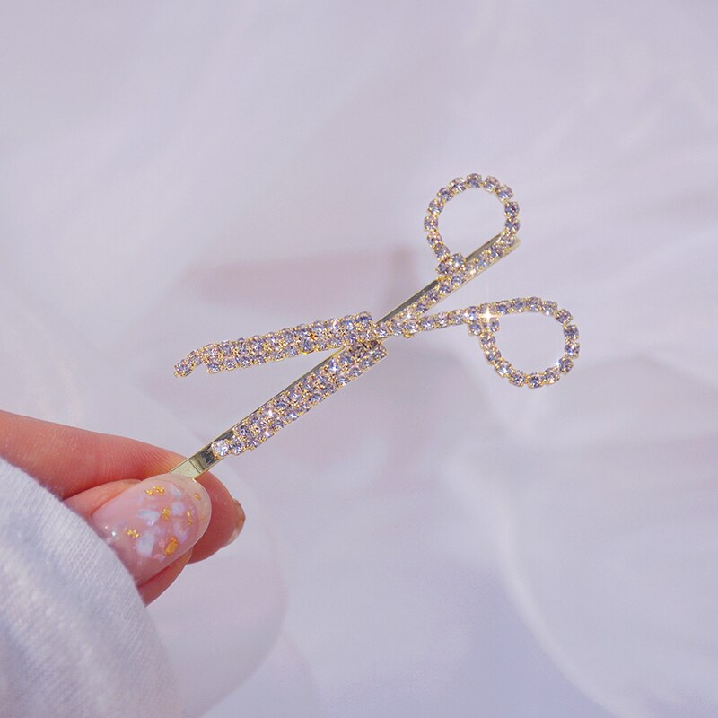 Personality Shining Scissors Hairpin Bling AAA CZ Zirconia Cute Women Side Clip Luxury Accessories Jewelry Pendant: gold