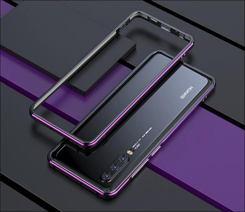 Para Huawei P30 Pro funda de lujo Original de aluminio brillante protector de parachoques P30 Lite funda de Metal marco P30 funda de coque: For Huawei P30 Lite / black with purple