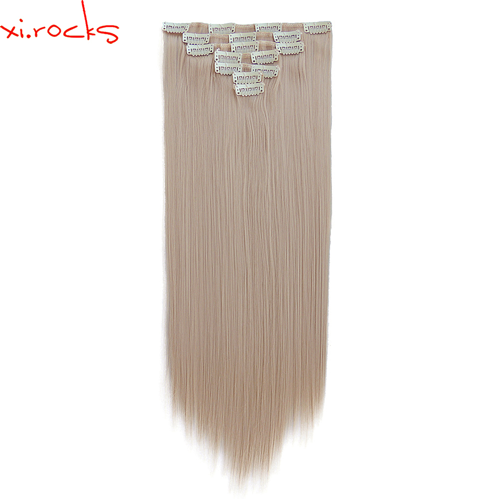 Qjz13055/22 2 P Xi. Rotsen Synthetisch Clip In Hair Extensions Pruik Rechte Haarstukje Clips Voor Het Haar Uitbreiding Pruiken Beige
